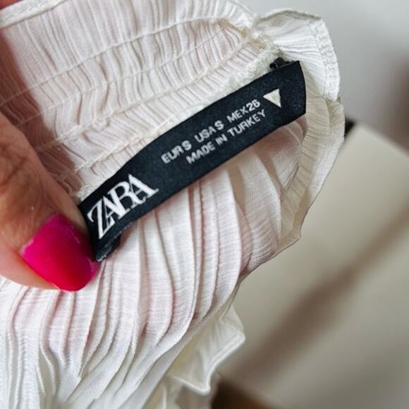 Zara White High Neck Smocked Blouse - Picture 4 of 6